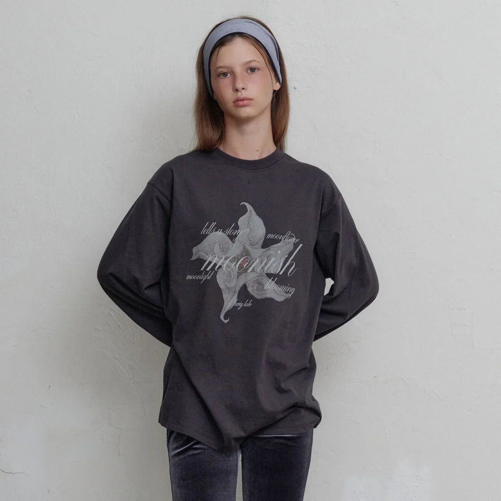Midnight bloom long sleeve t-shirt (Ash grey)