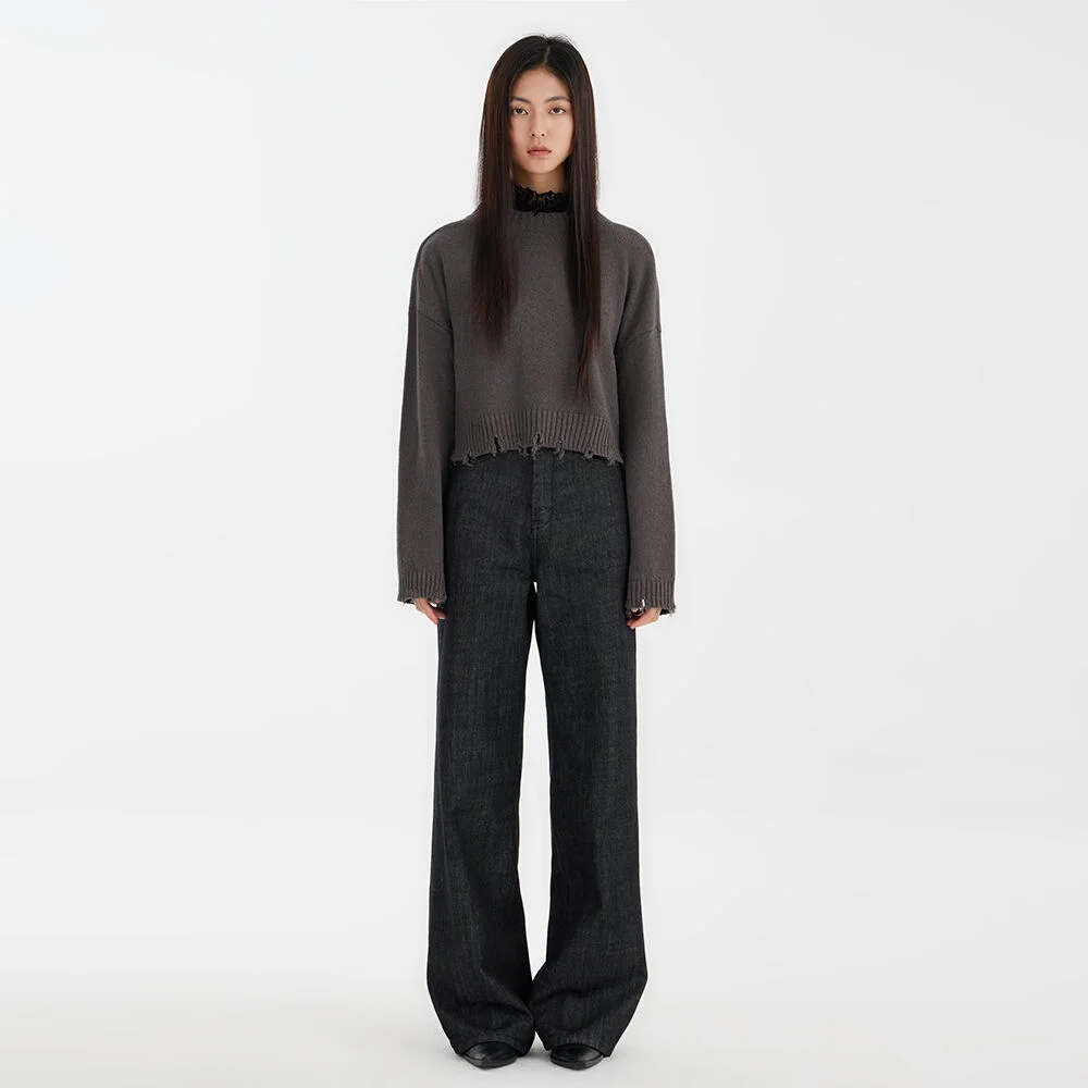 Damaged Cropped Knit - Charcoal Grey