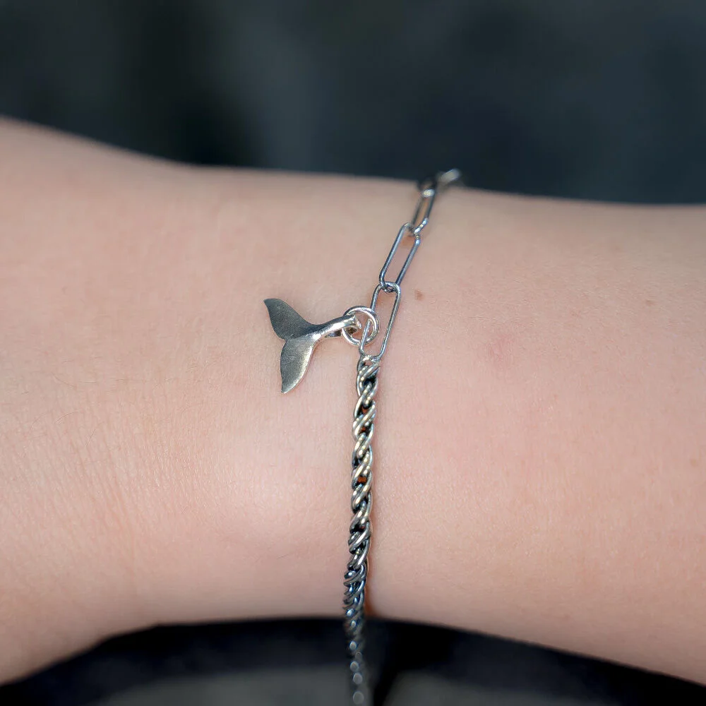 HR 111B_Whale Tail Half & Half Chain Bracelet (Silver 925)