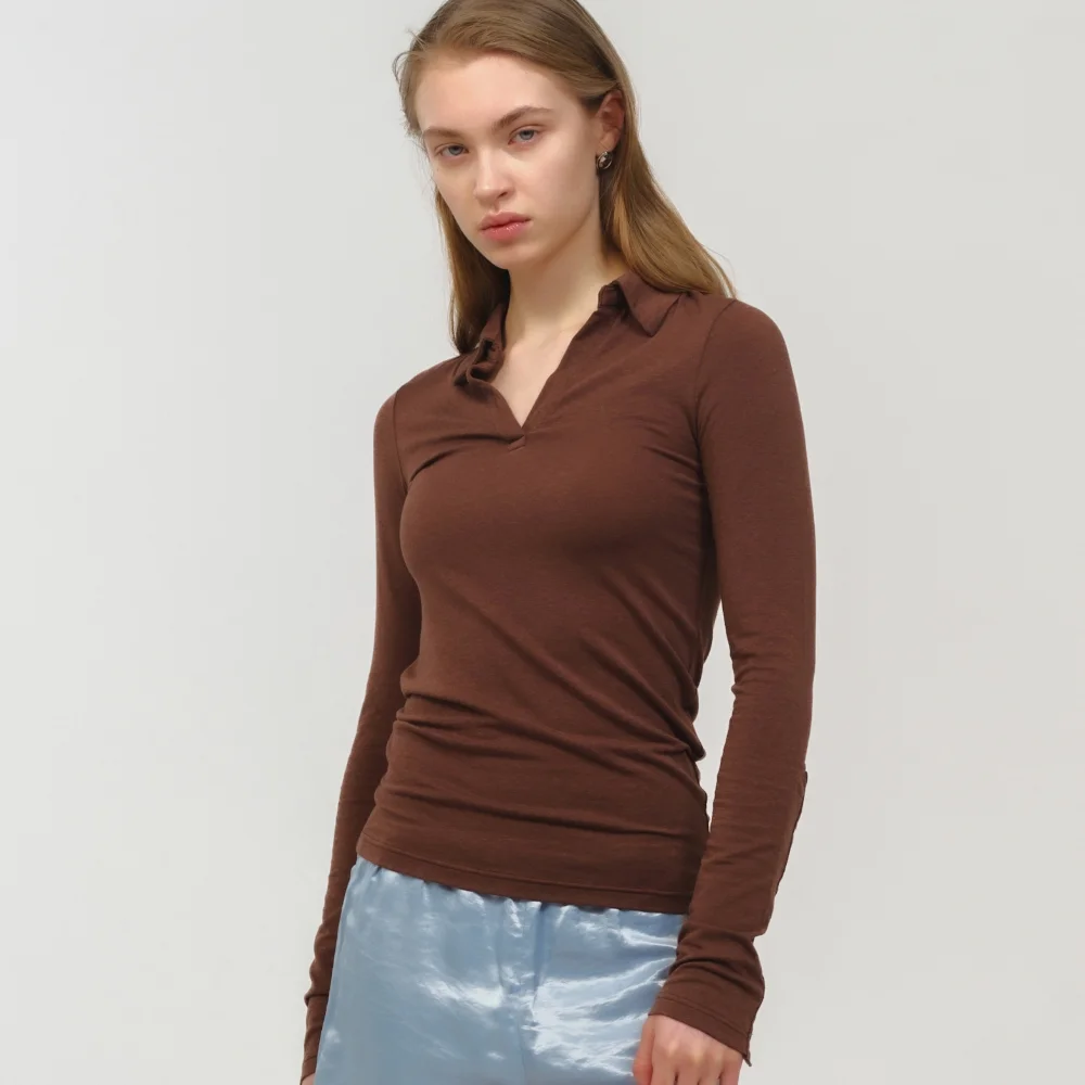 Slim Jersey Collar Top / Brown