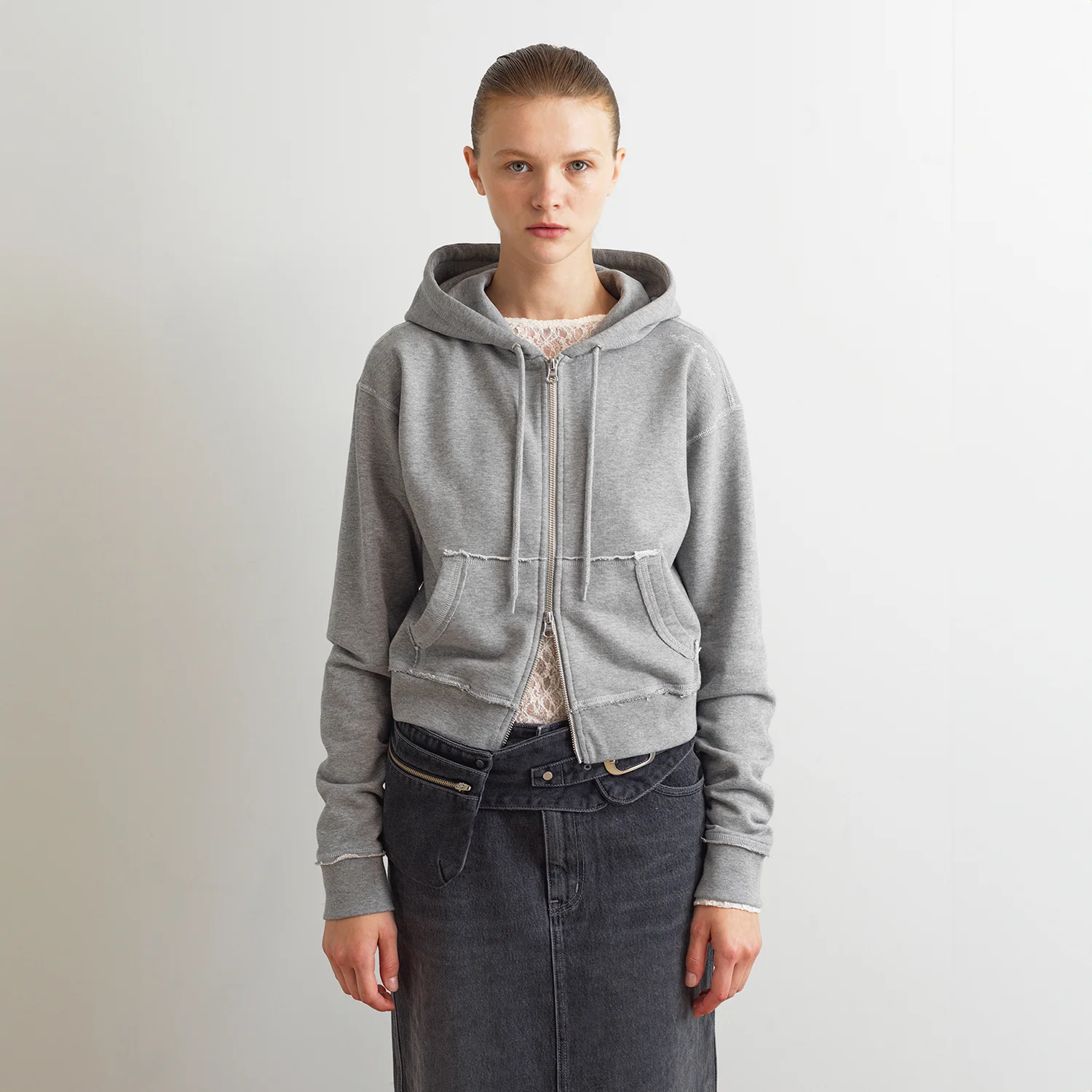 RAW CUT HOODIE ZIP-UP - GRAY