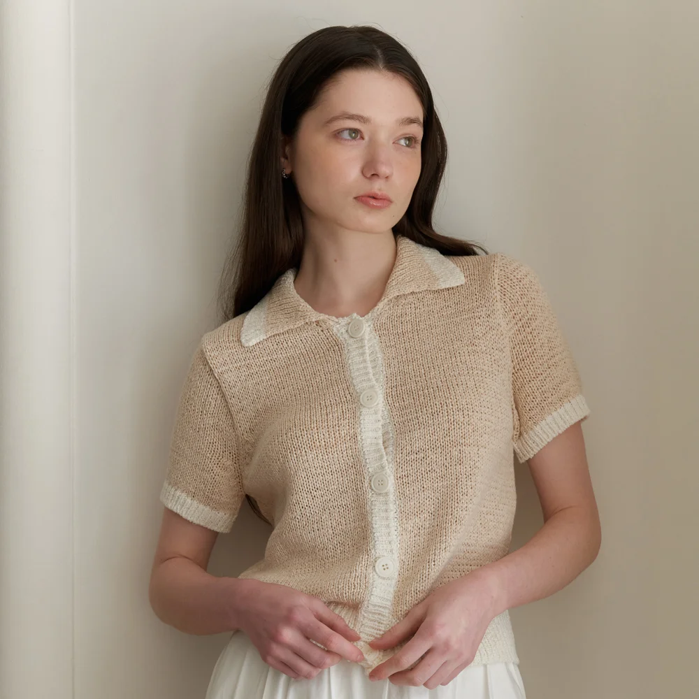 COLOR TAPE CARDIGAN_BEIGE