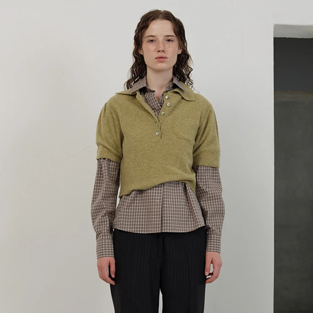 Fluffy Half Collar Knit_Olive