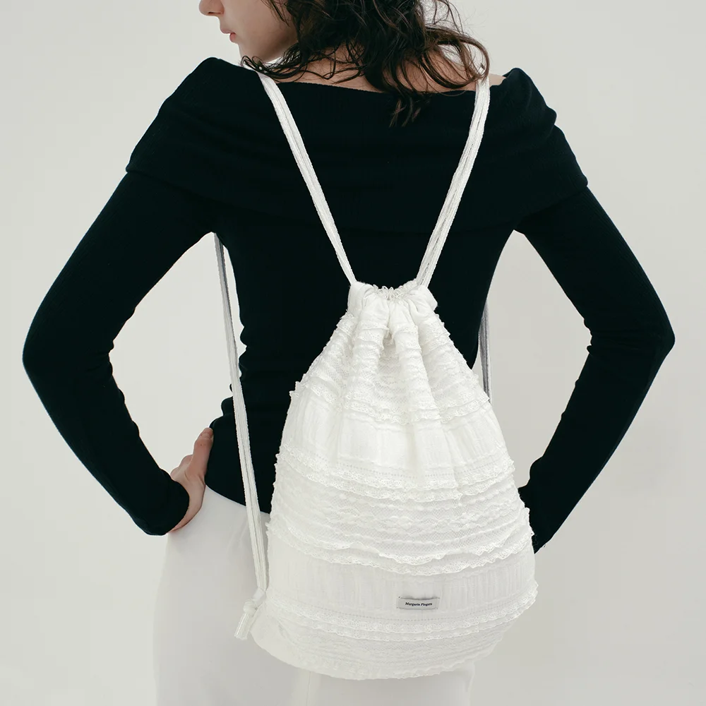 LACE FRILL STRING BAG (WHITE)