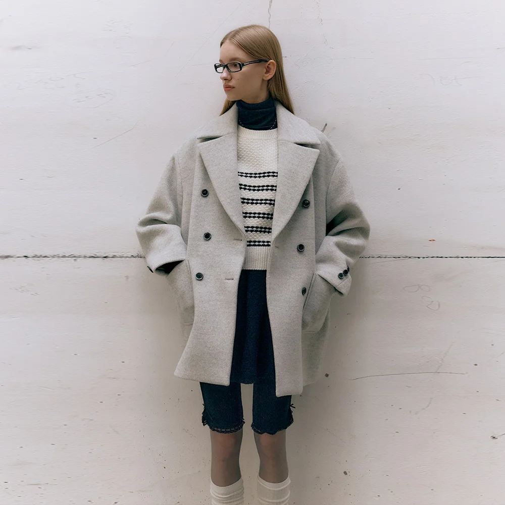 OVER-FIT DOUBLE HALF COAT (oat gray)