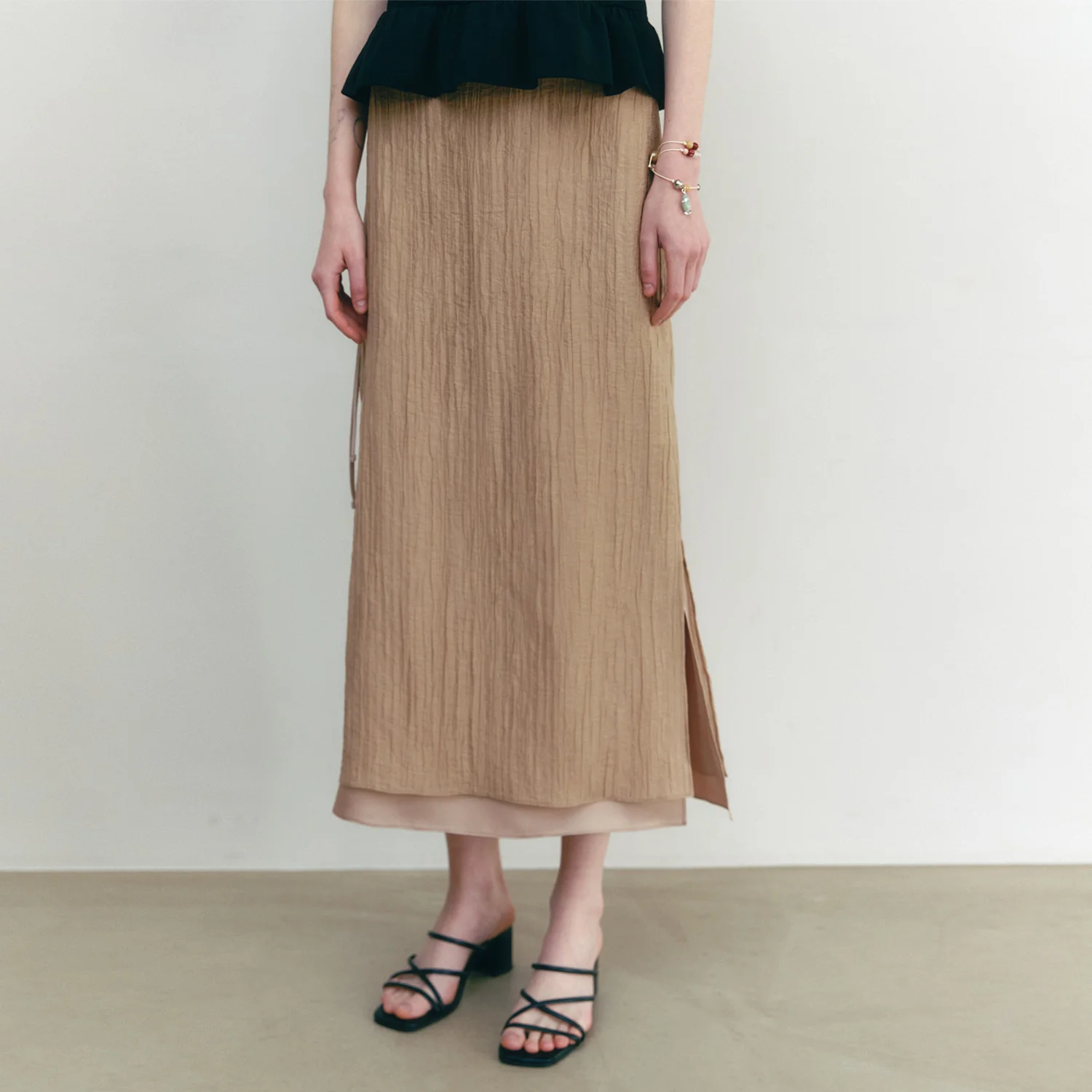 Krinkle Layered Skirt MOCHA MOUSSE