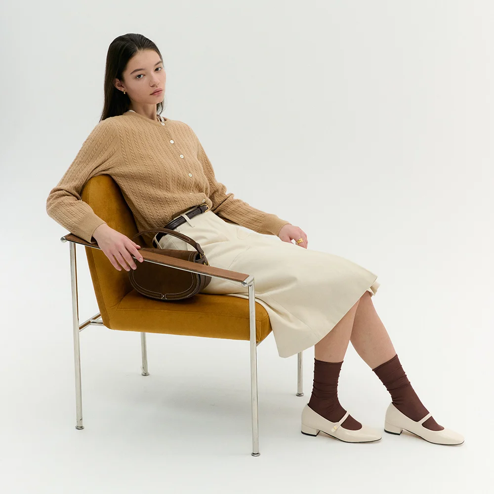 OUT POCKET DENIM MIDI SKIRT (sand ivory)