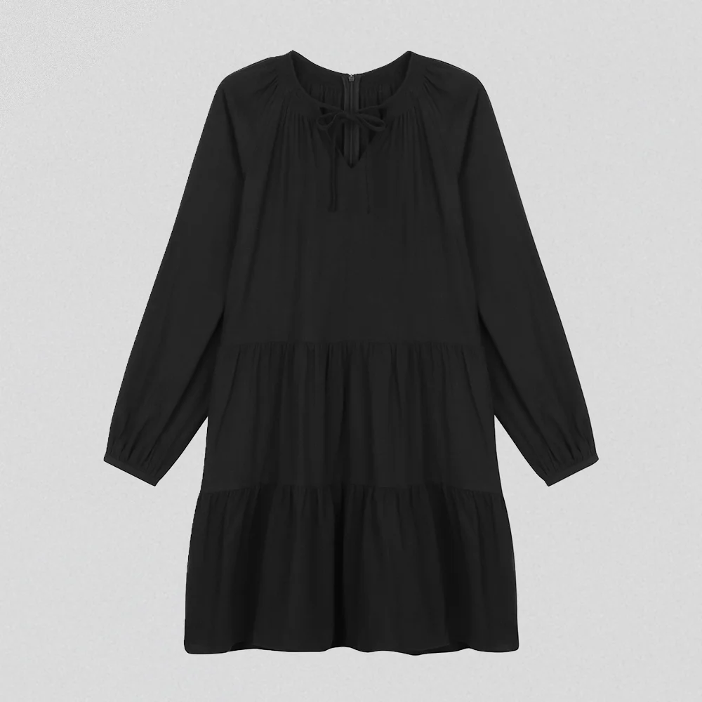 V-neck smock tiered ops _Black