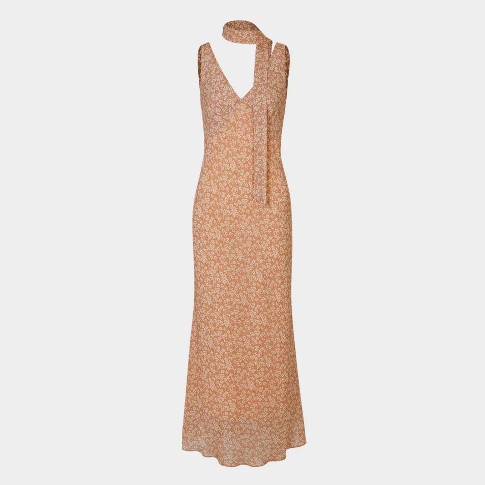 Jaden Flower Dress (Scarf Set / Peach)