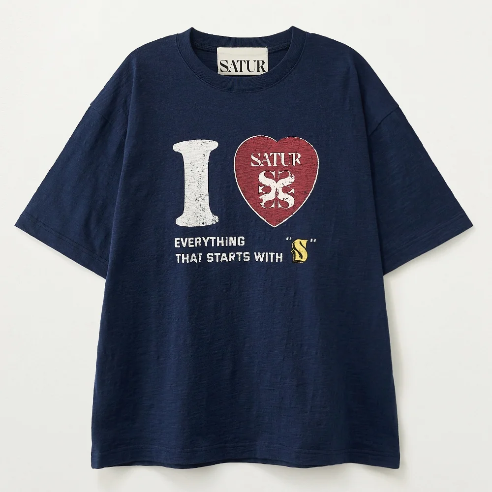 I LOVE 竹節紗 短袖 T恤 海軍藍