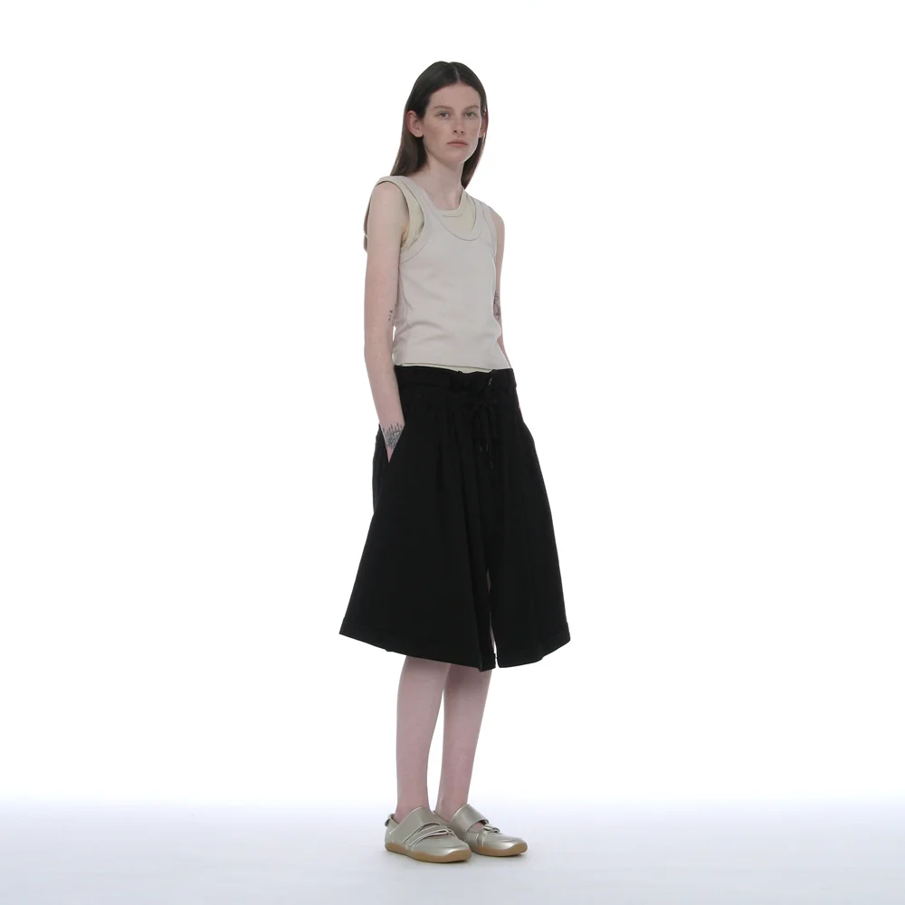 FOLD-OVER WAIST MIDI SKIRT_BLACK