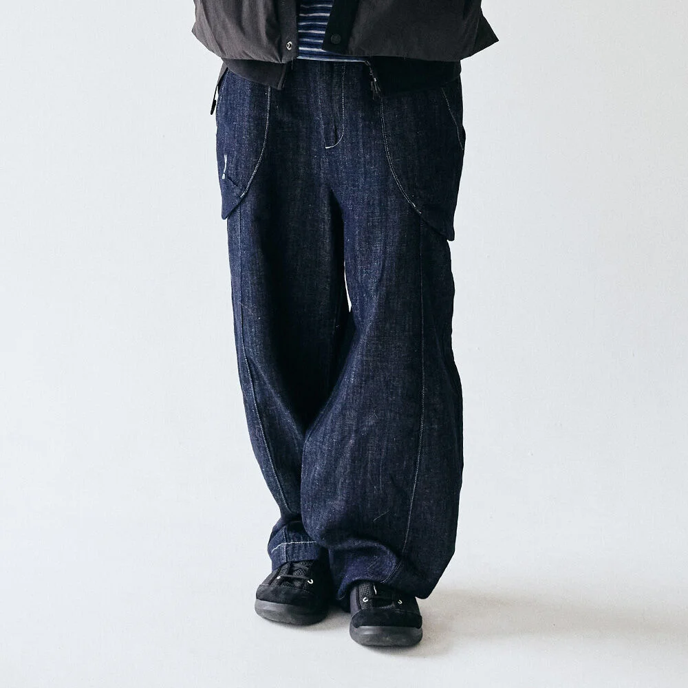 亞麻 牛仔 微寬鬆版型 兔耳褲(DARK INDIGO)
