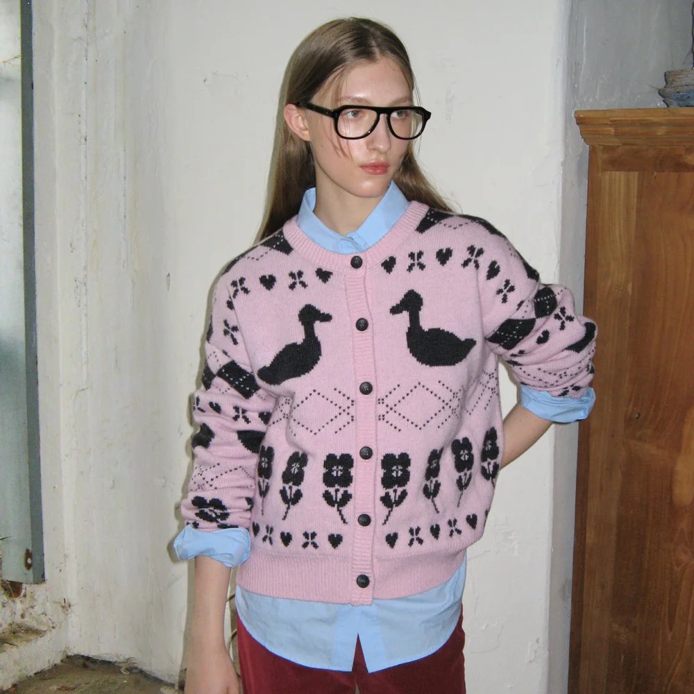 Mixed Pattern Knit Cardigan (Pink)