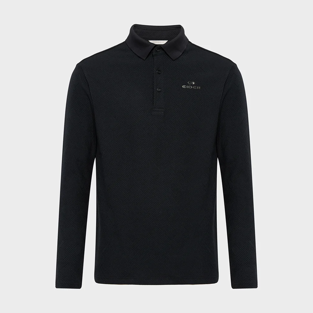 JACQUARD U (提花 U) 男裝 長袖 Polo T恤_Black_DMU25211Z1
