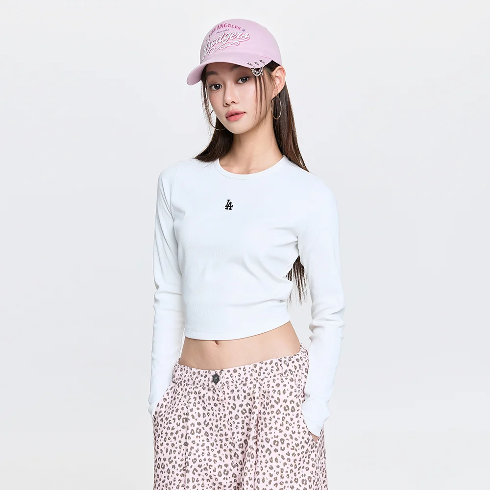 女裝 基本款 修身 短版 羅紋 長袖 T恤 LA (Ivory)