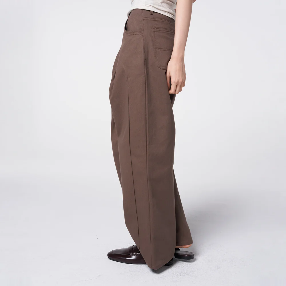 Panel Seam Semi Balloon Cotton Pants Brown