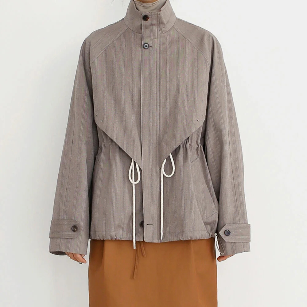 V-cover String Zip Up Jacket / Classic Herringbone