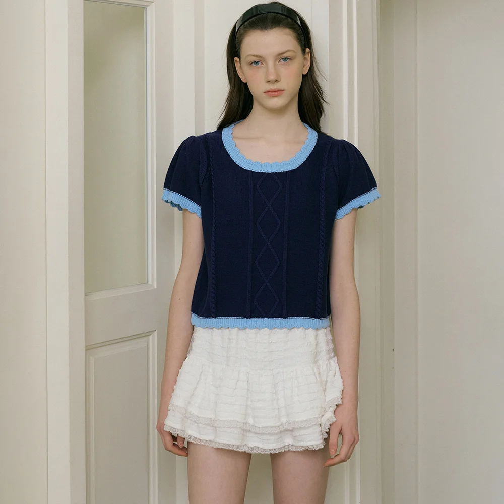 COTTON PUFF SHORT SLEEVE KNIT - NAVY