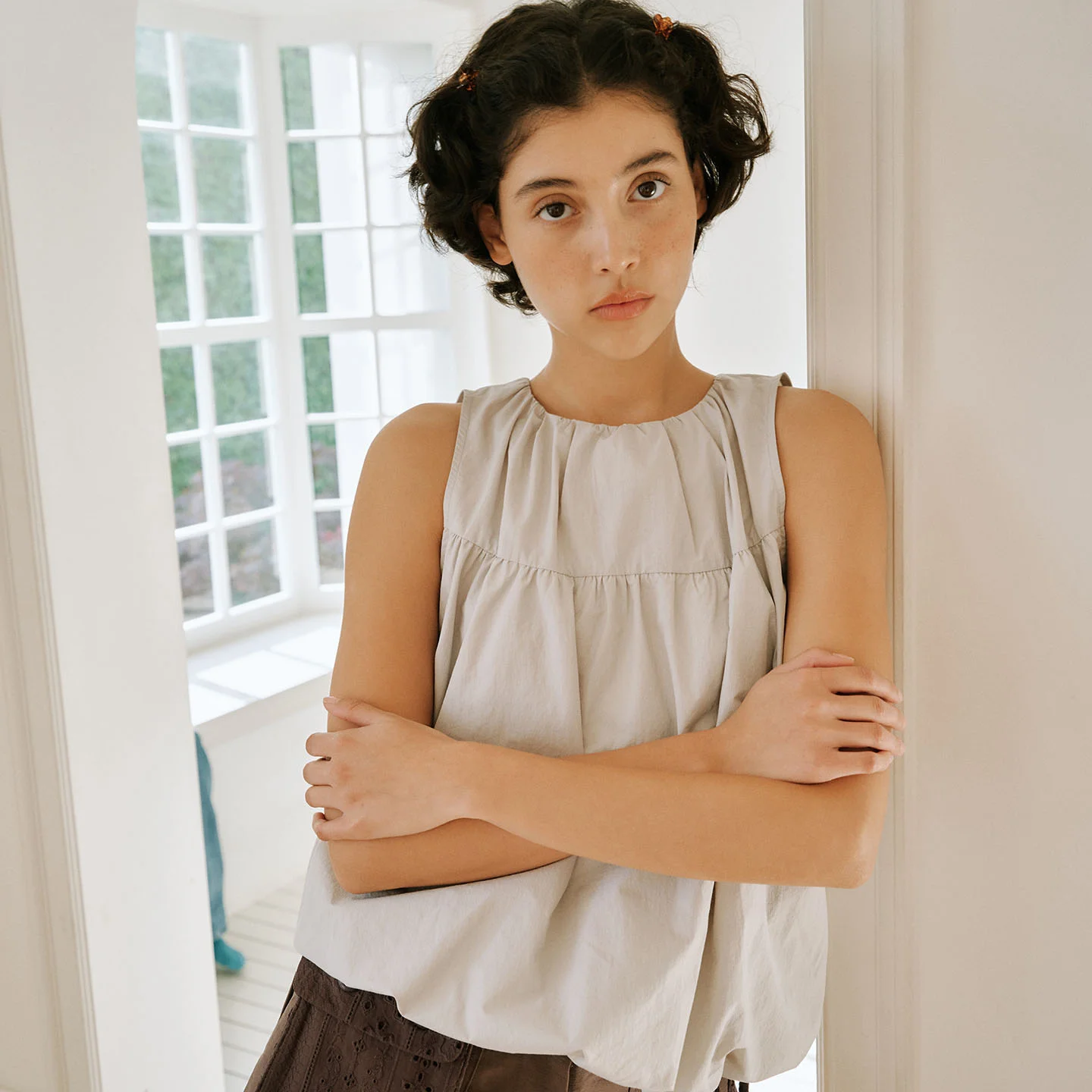 COTTON PINTUCK BALLOON BLOUSE