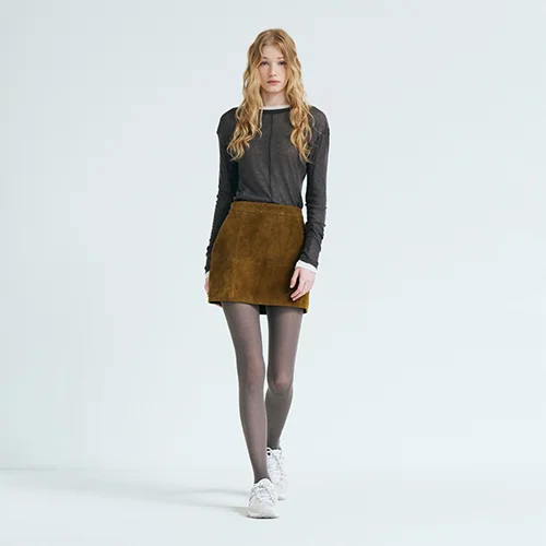 MAHOGANY GOAT SUEDE SKIRT