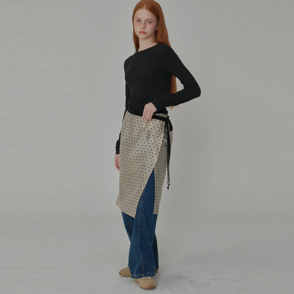 Heart-patterned Layered Wrap Skirt_Beige