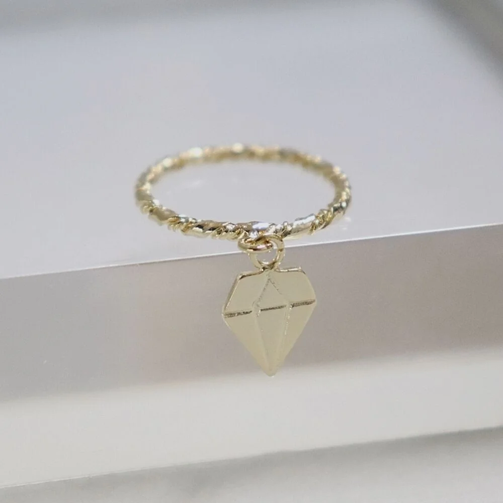 Double twist Dia drop Ring 雙 扭結 環 菱形 搖擺墜飾 戒指