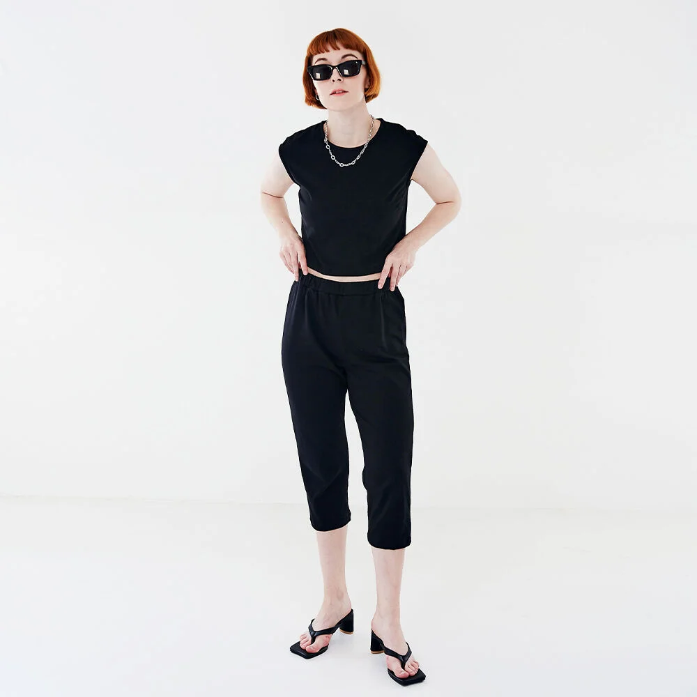 Simple Crop Set Black 簡約 短版套裝 黑色