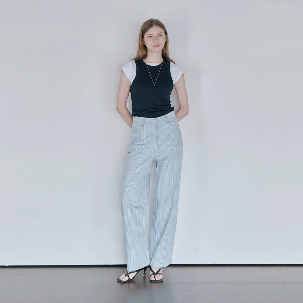 STRIPE COTTON WIDE PANTS (BLUE)
