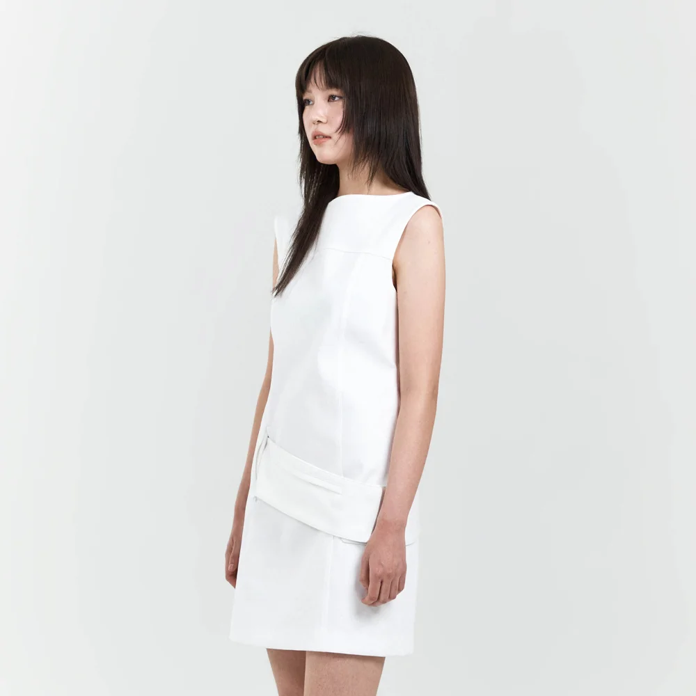 BELTED POCKET DRESS WHITE