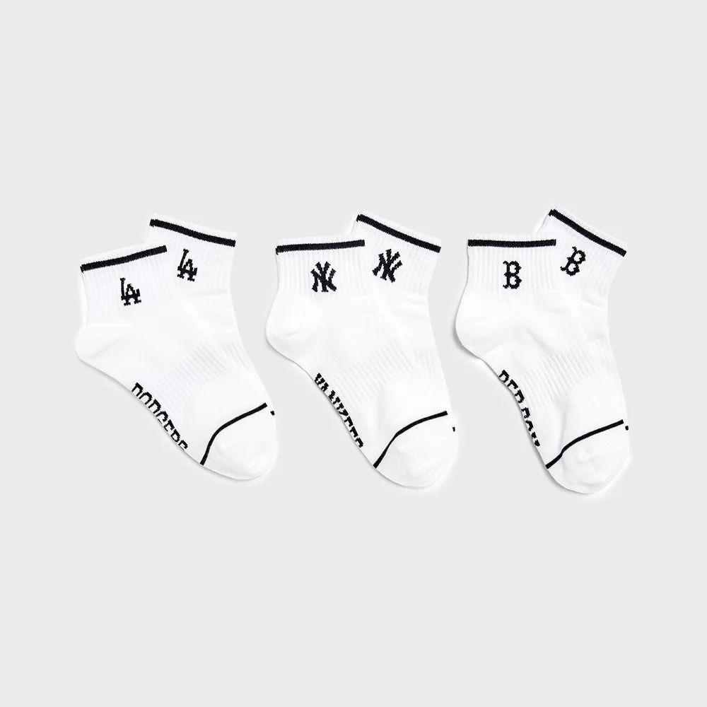 條紋 小 標誌 腳踝 襪 3雙套裝 MLB (White)