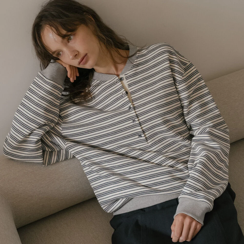 Stripe henry sweatshirt _Ivory