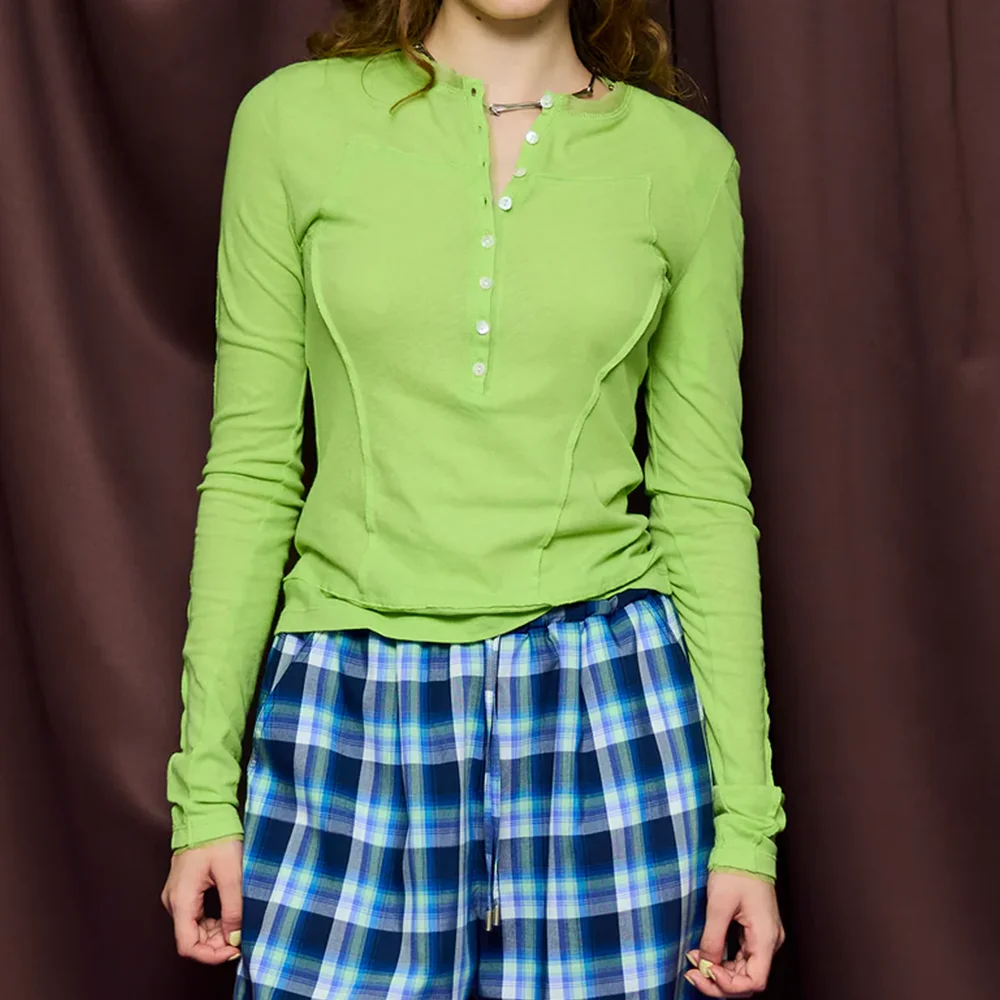 (W) Henley Neck Top (GRN)