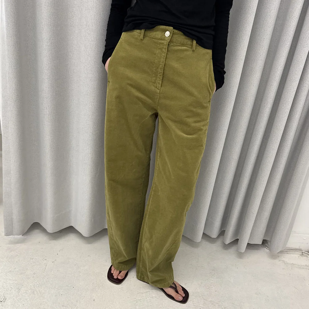 VINTAGE CURVED WIDE PANTS / OLIVE