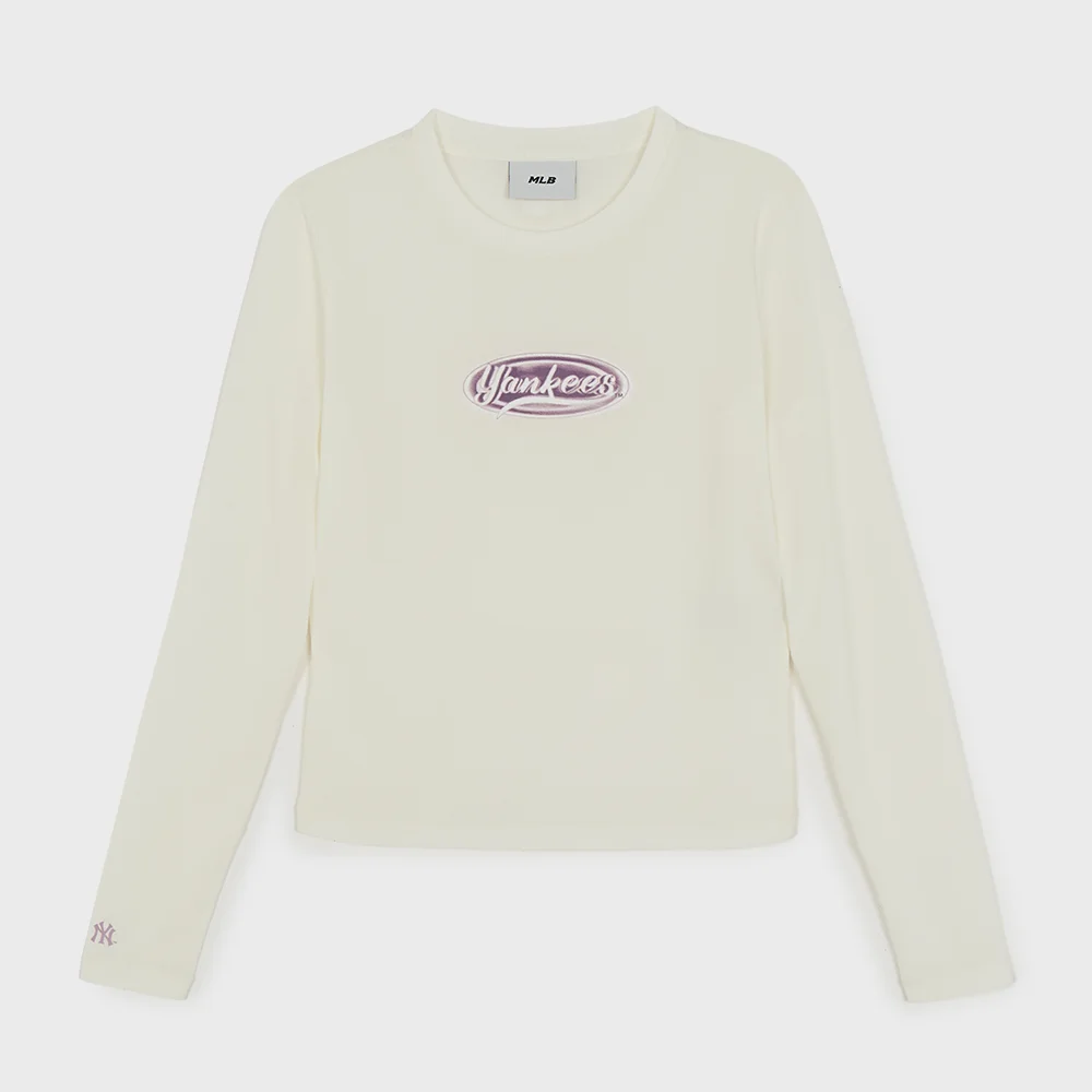 女裝 復古 修身 緊緻 長袖 T恤 NY (Cream)