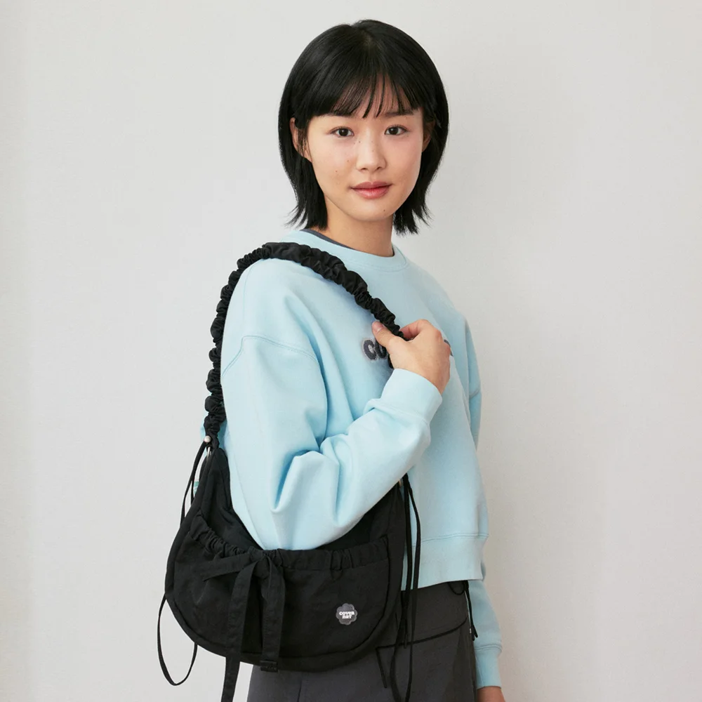 Cloverheart 抽褶 中度 尼龍 Hobo Bag Black