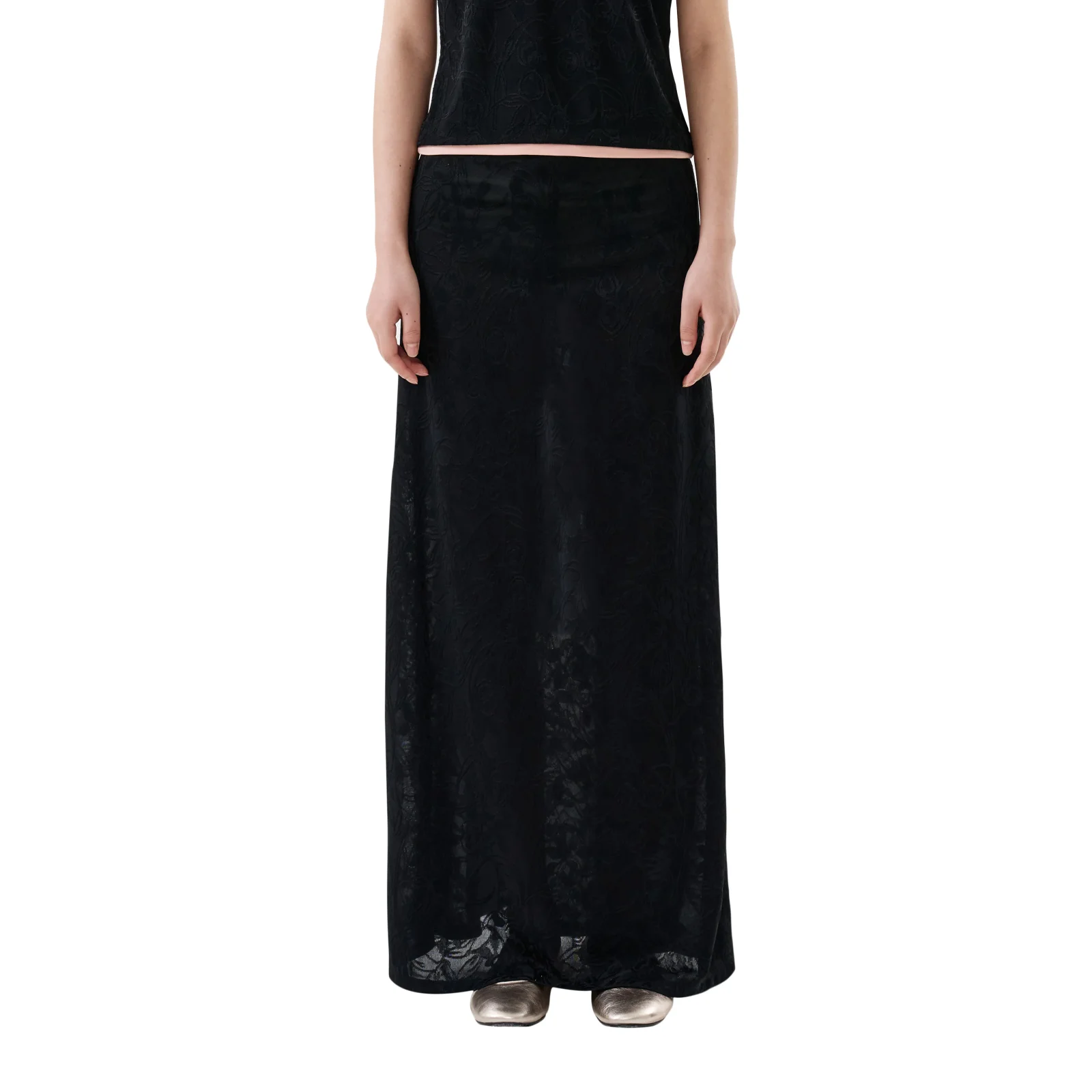 FLORAL JACQUARD MAXI SKIRT (BLACK)