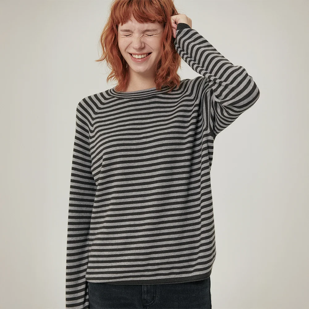 Weyve Stripe Loose Fit Round Knit Grey/Charcoal