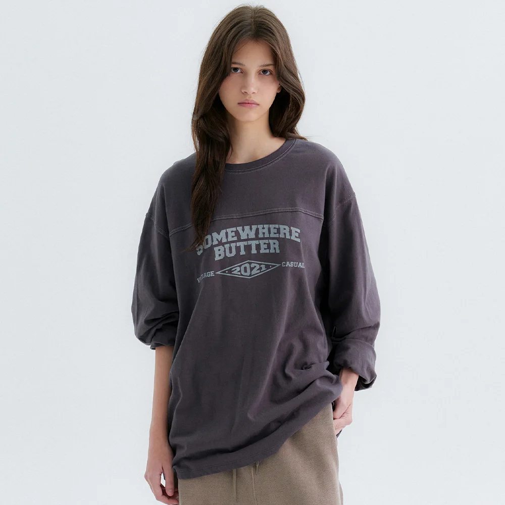 Long Stitch Square Logo Top - Charcoal