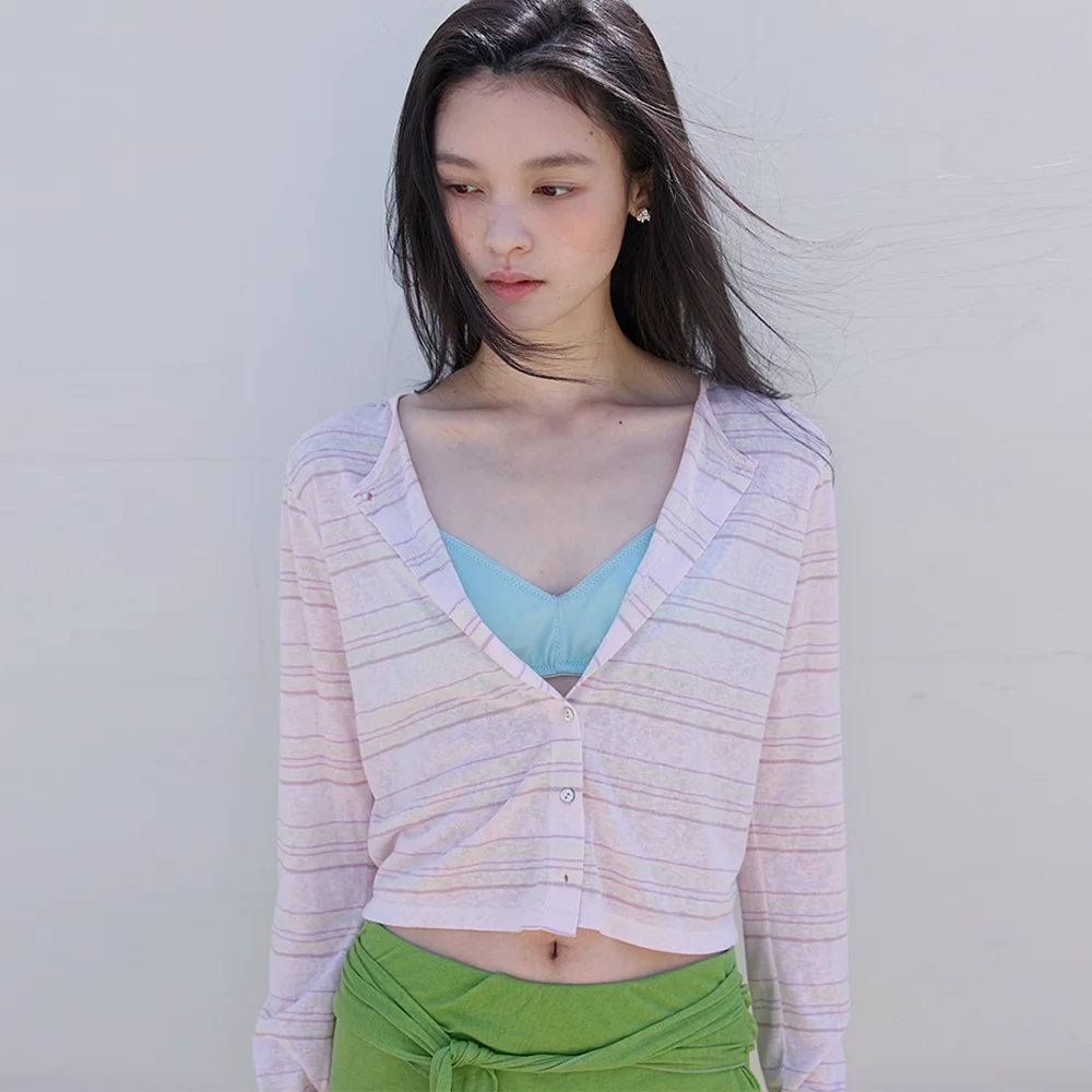 Stripe Sheer Cardigan Soft pink