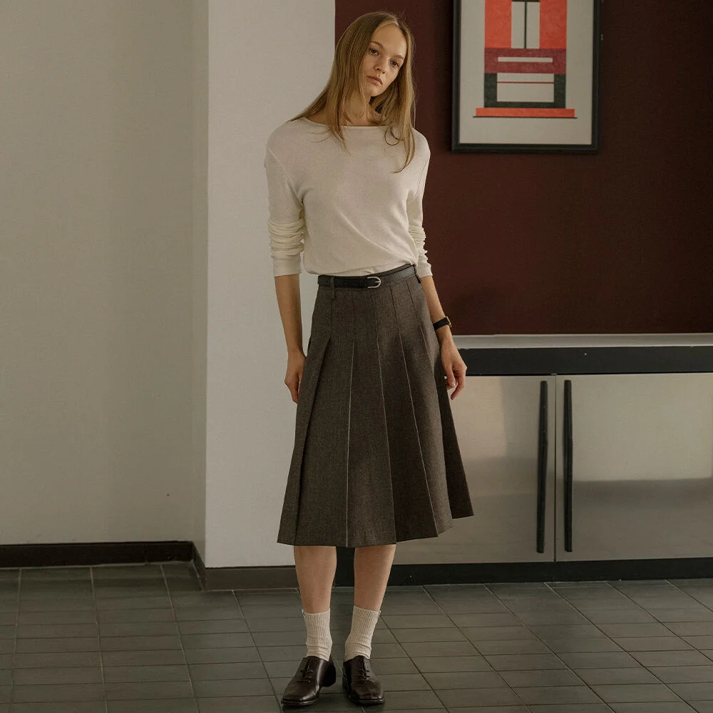 Vintage check midi skirt _Brown