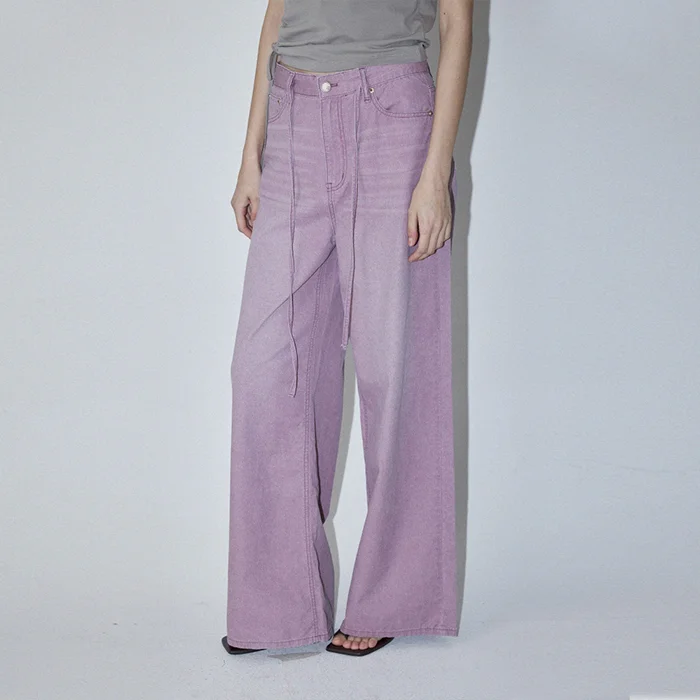 DRAWSTRING PIGMENT WASHING DENIM PANTS - LAVENDER