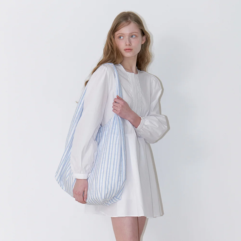 lace stripe oversized bag - blue