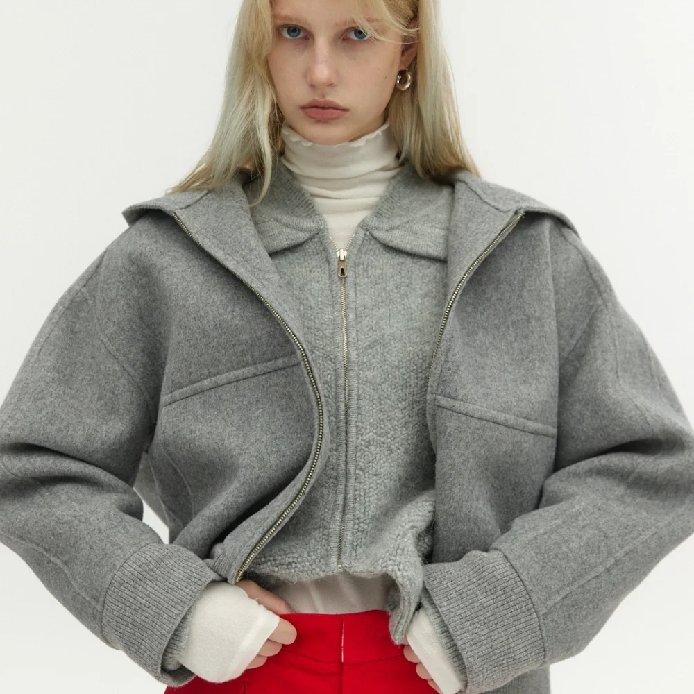 HANDMADE OVERSIZED HOODED ZIP-UP_MELANGE GRAY