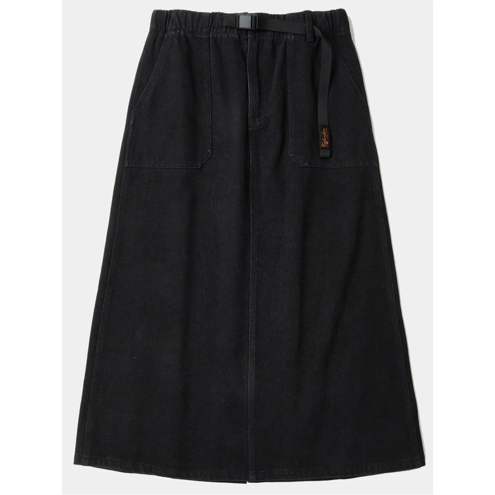 SL-LABEL BELTED DENIM SKIRT 黑色牛仔