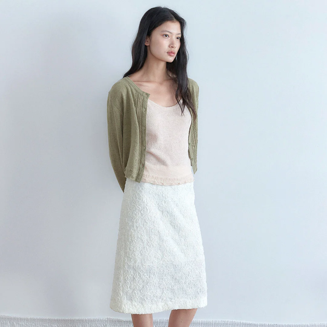 JAQUARD FLOWER LACE LONG SKIRT