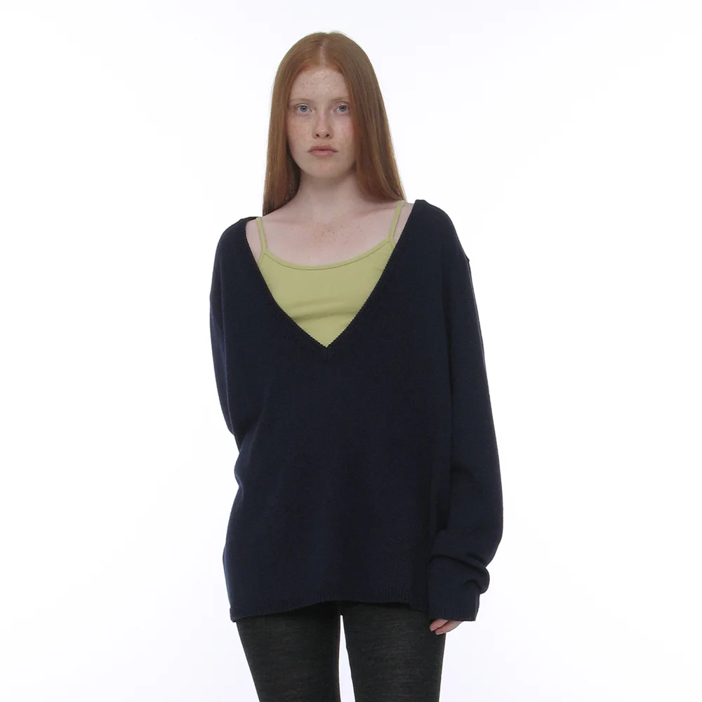 PWC OVERSIZED DEEP V-NECK KNIT TOP_NAVY