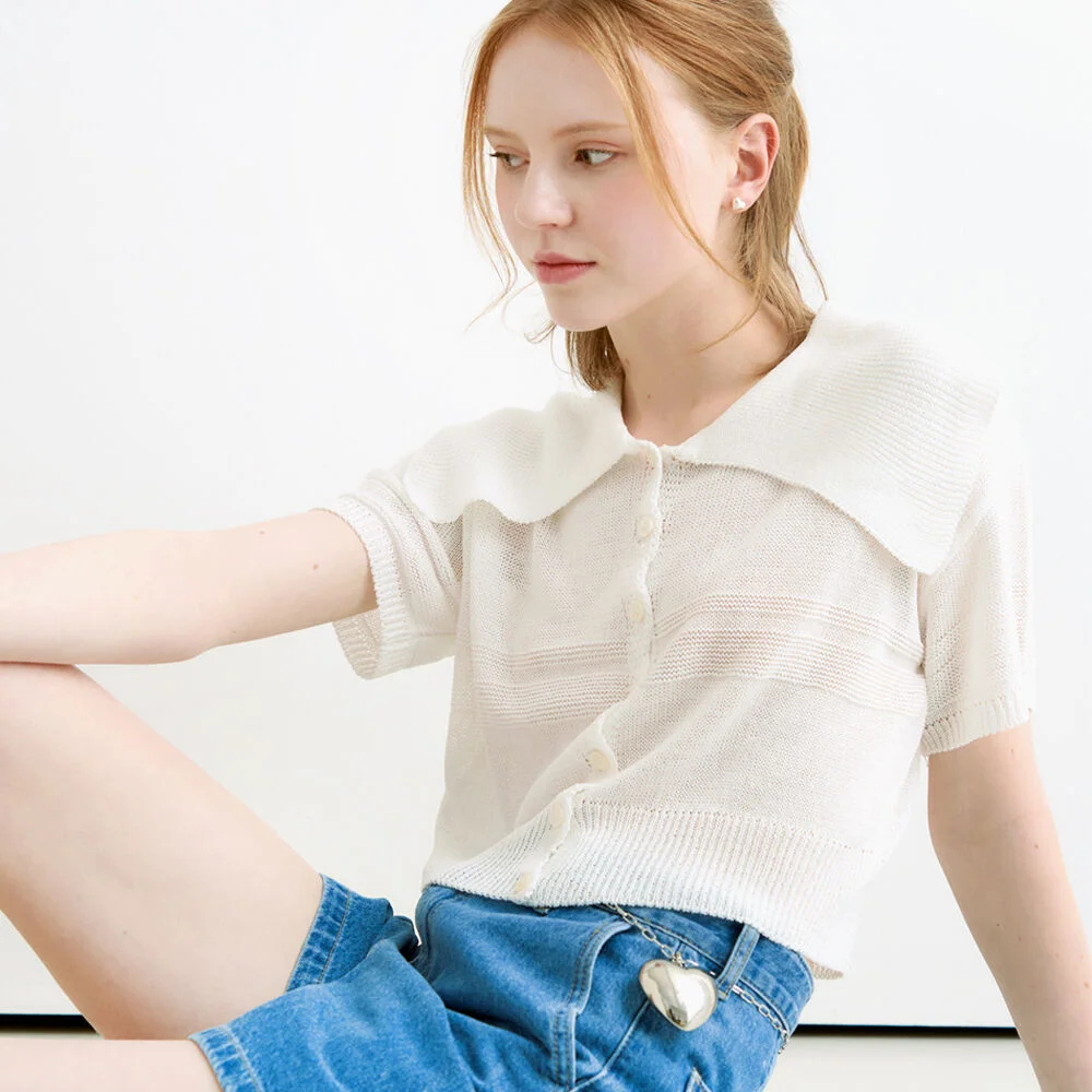 Big sailor collar half cardigan - white