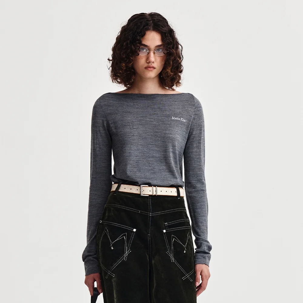 ESSENTIAL BOAT NECK KNIT TOP IN GREY