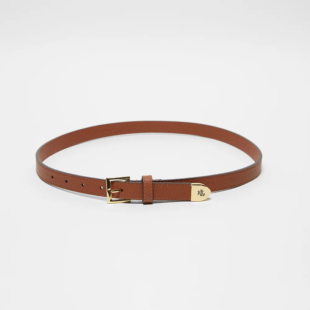Pebble 皮革 緊身 腰帶 (BROWN)