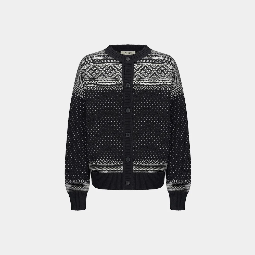 (M) NORDIC WOOL-BLEND KNIT CARDIGAN - BLACK
